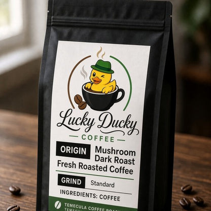 Lucky Ducky Coffee Coffee with Mushrooms Dark Roast 8 oz coffee bag hero image