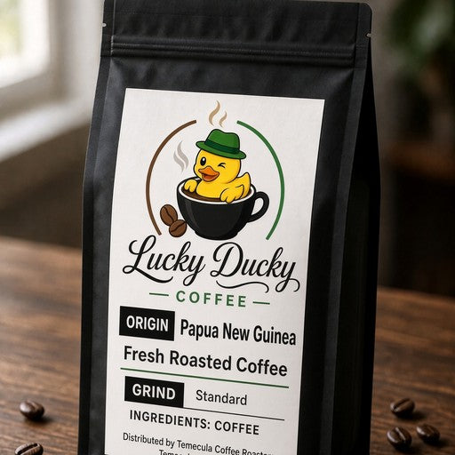 Lucky Ducky Coffee Papua New Guinea single-origin medium roast coffee bag hero image