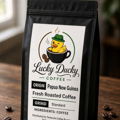 Lucky Ducky Coffee Papua New Guinea single-origin medium roast coffee bag hero image