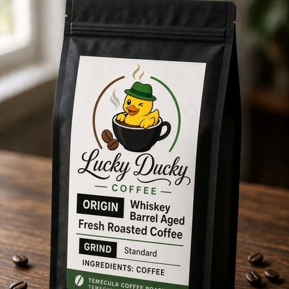 Lucky Ducky Coffee Whiskey Barrel Aged Guatemala coffee bag hero image