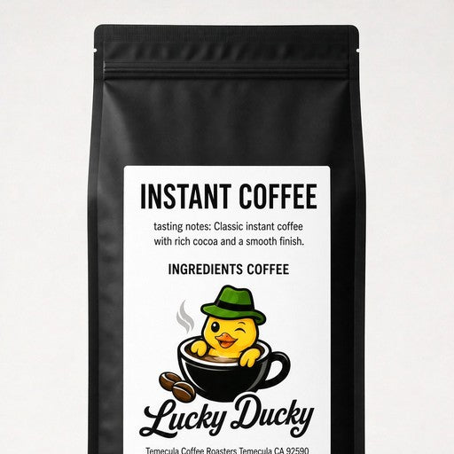 Lucky Ducky Coffee Instant Coffee package back and preparation details