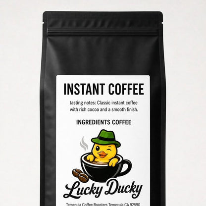 Lucky Ducky Coffee Instant Coffee package back and preparation details