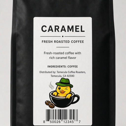 Lucky Ducky Coffee Caramel coffee bag back and packaging details