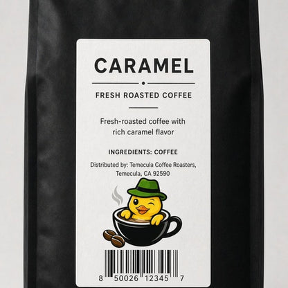 Lucky Ducky Coffee Caramel coffee bag back and packaging details