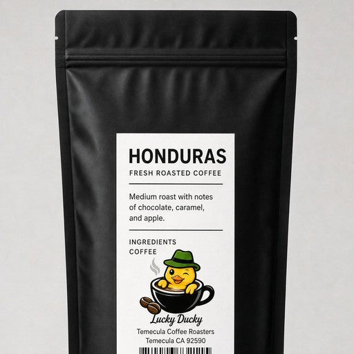 Lucky Ducky Coffee Honduras coffee bag back and packaging details