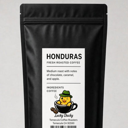 Lucky Ducky Coffee Honduras coffee bag back and packaging details