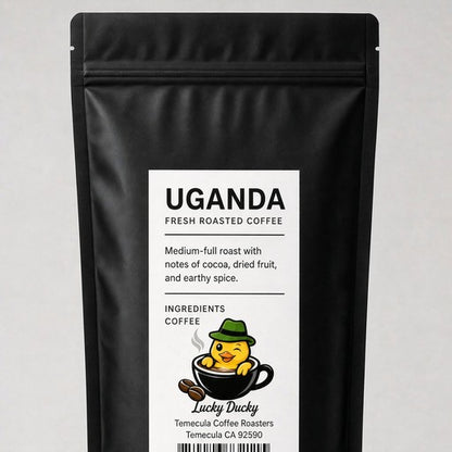 Lucky Ducky Coffee Uganda Single Origin coffee bag back and packaging details
