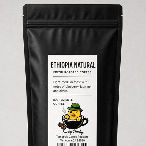 Lucky Ducky Coffee Ethiopia Natural bag back and packaging details