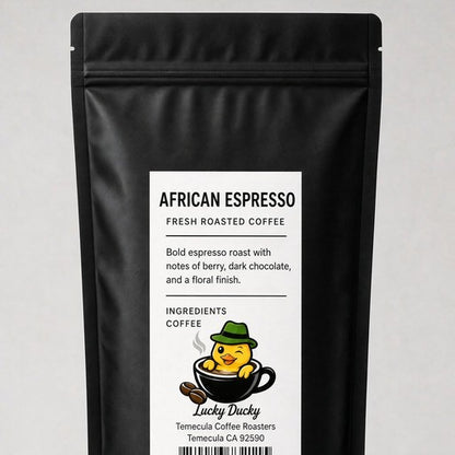 Lucky Ducky Coffee African Espresso coffee bag back and packaging details