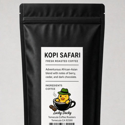 Lucky Ducky Coffee Kopi Safari coffee bag back and packaging details