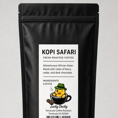 Lucky Ducky Coffee Kopi Safari coffee bag back and packaging details