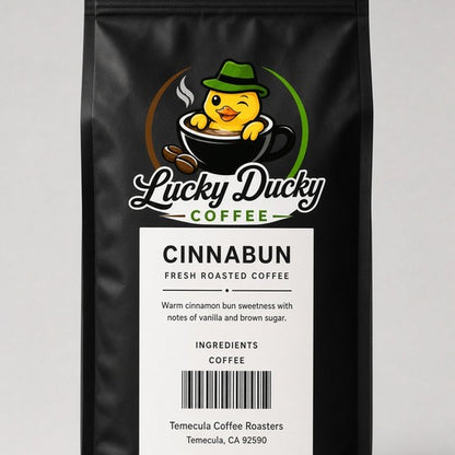 Lucky Ducky Coffee Cinnabun coffee bag back and packaging details