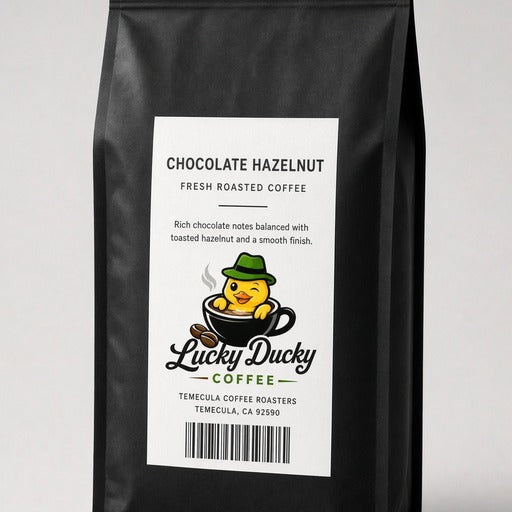 Lucky Ducky Coffee Chocolate Hazelnut coffee bag back and packaging details
