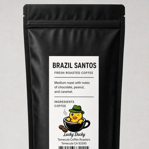 Lucky Ducky Coffee Brazil Santos coffee bag back and packaging details
