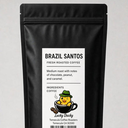 Lucky Ducky Coffee Brazil Santos coffee bag back and packaging details