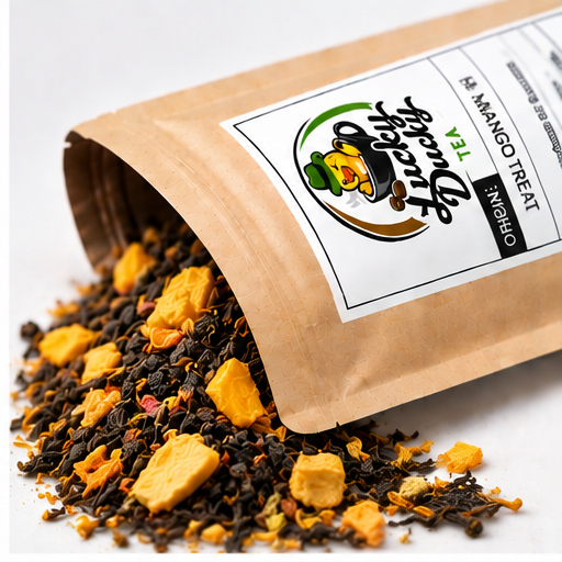 Mango Treat tea and Lucky Ducky Tea packaging