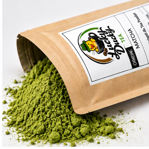 Matcha tea and Lucky Ducky Tea packaging