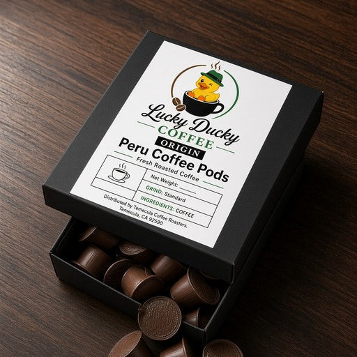 Lucky Ducky Peru coffee pods displayed outside the package