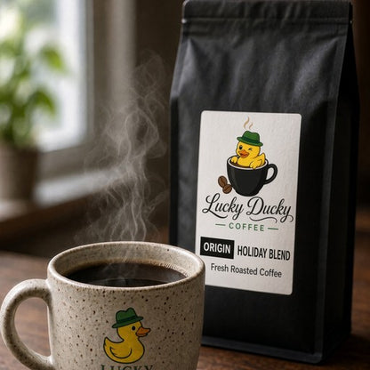 Lucky Ducky Coffee Holiday Blend coffee lifestyle scene
