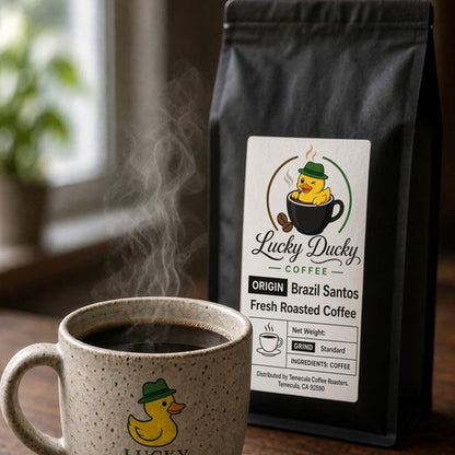 Lucky Ducky Coffee Brazil Santos medium roast lifestyle scene