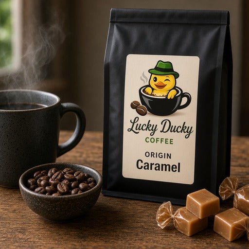 Lucky Ducky Coffee Caramel flavored coffee lifestyle scene