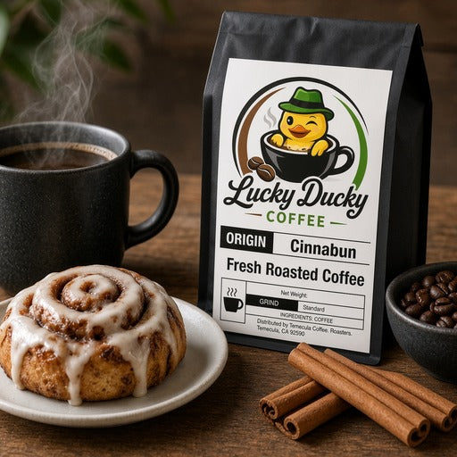 Lucky Ducky Coffee Cinnabun cinnamon roll flavored coffee lifestyle scene