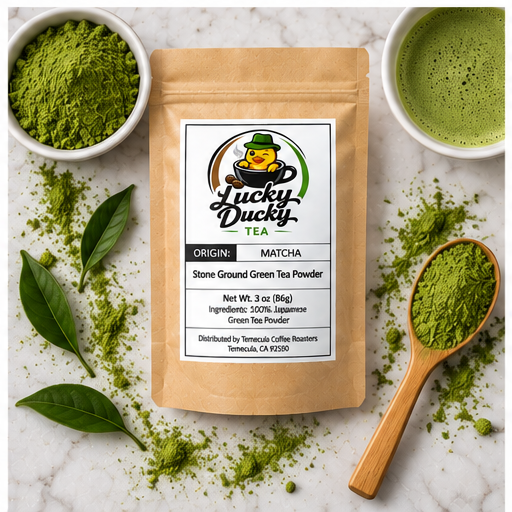 Matcha tea product flat lay