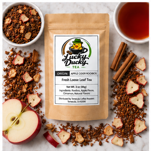 Apple Cider Rooibos tea product flat lay