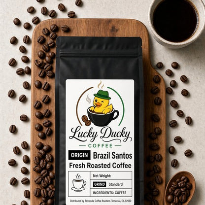 Lucky Ducky Coffee Brazil Santos single-origin coffee flat lay