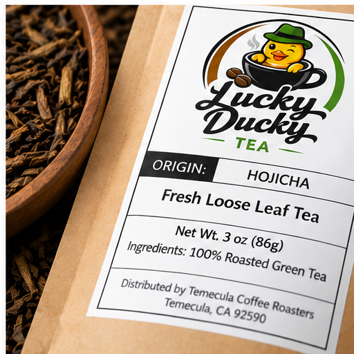 Lucky Ducky Tea Hojicha packaging detail
