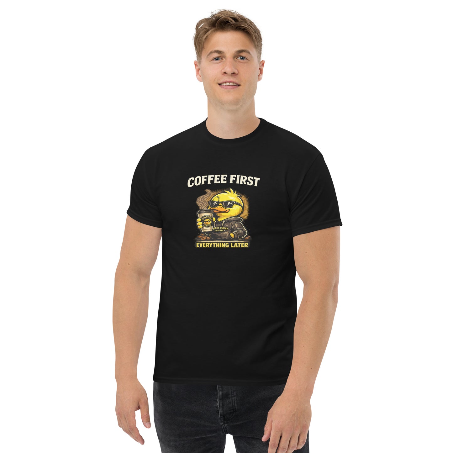 Coffee First, Everything Later – Lucky Ducky Coffee Tee - Lucky Ducky Coffee - Palm Springs