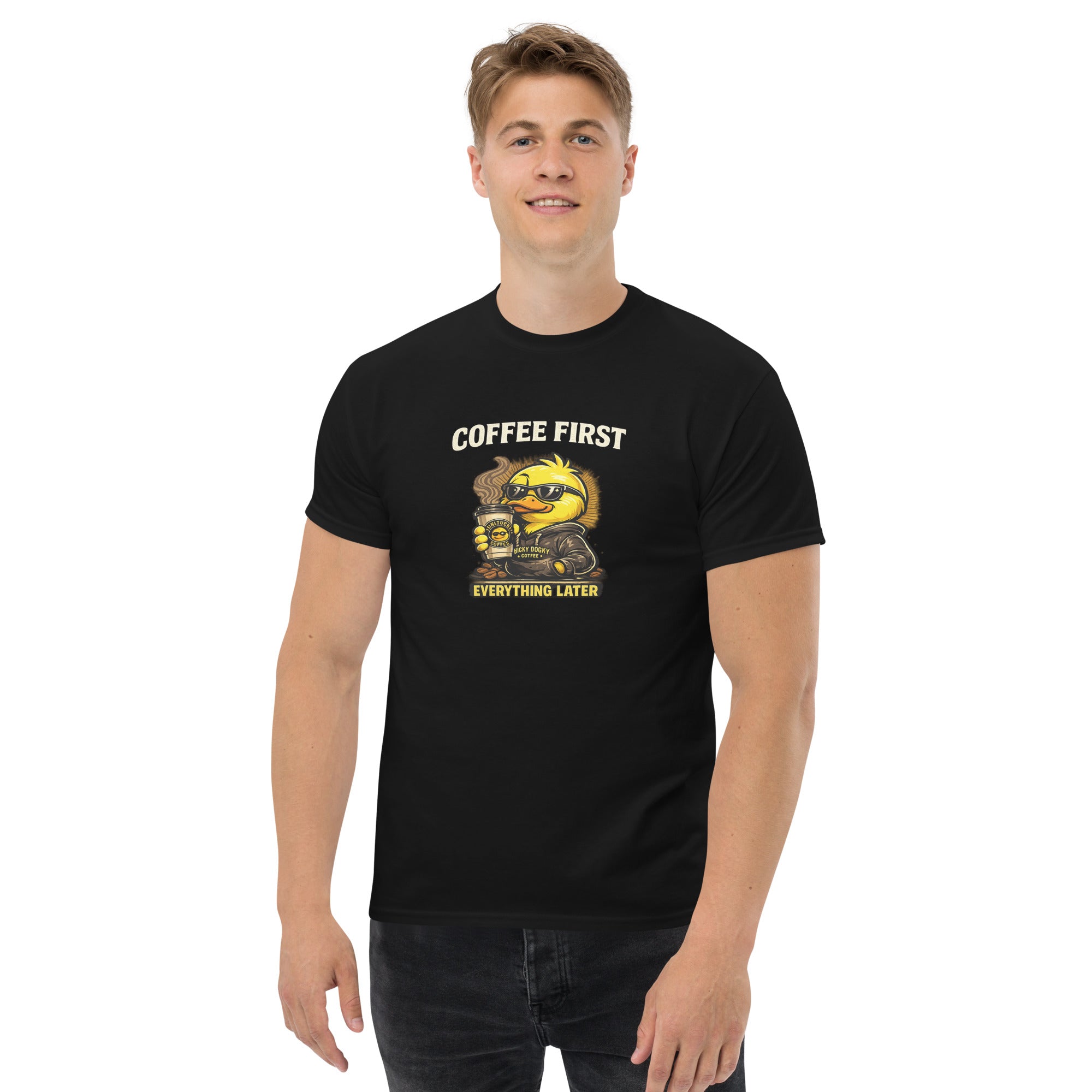 Coffee First, Everything Later – Lucky Ducky Coffee Tee - Lucky Ducky Coffee - Palm Springs